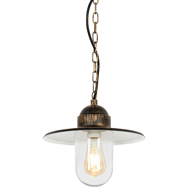 foto del prodotto lampada a sospensione kansas rustico acciaio,vetro nero oro tondo max. 1 x watt qazqa