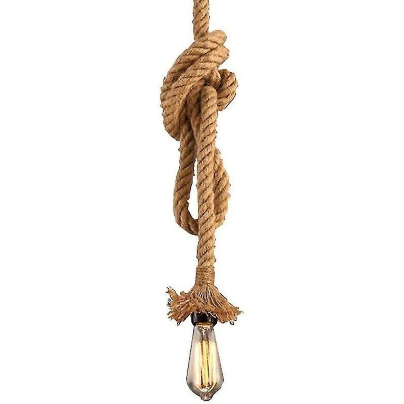 foto del prodotto lampada a sospensione lampada a corda di canapa illuminazione vintage a corda 6,5 piedi 200 cm testa singola e26 e27 base per ristorante sala da