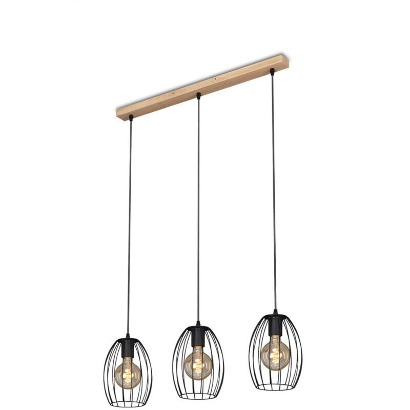 foto del prodotto lampada a sospensione lampada a filo schermature vintage 3xe27 60w metallo legno briloner