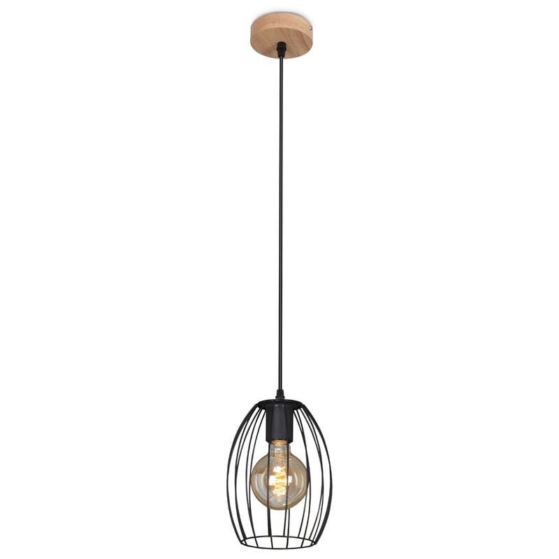 foto del prodotto lampada a sospensione lampada a filo schermo vintage 1xe27 60w metallo legno briloner
