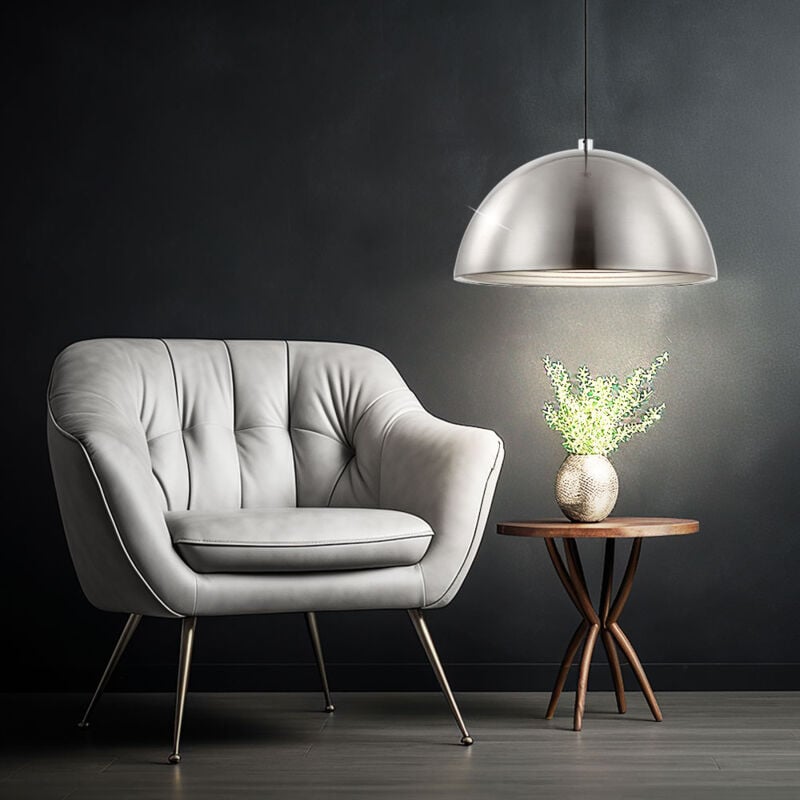 foto del prodotto lampada a sospensione lampada a sospensione 1 fiamma lampada a sospensione plafoniera lampada soggiorno, alluminio, nichel opaco, 1x attacco e27, dxh