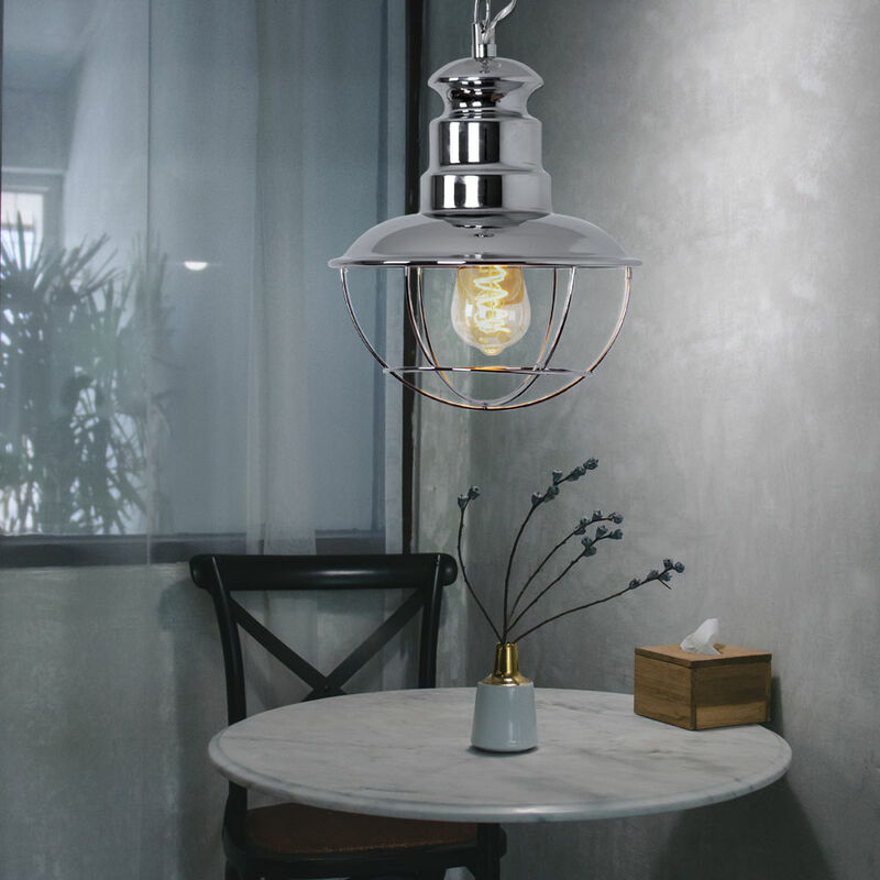 foto del prodotto lampada a sospensione lampada a sospensione a griglia lampada da sala da pranzo lampada a sospensione industriale gabbia argento, metallo cromato, 1x