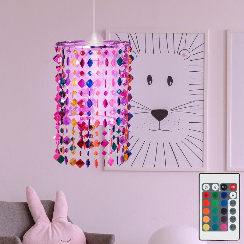 foto del prodotto lampada a sospensione lampada a sospensione cameretta dei bambini soggiorno colorato telecomando led rgb, tessuto metallico, 1x led rgb bianco caldo,