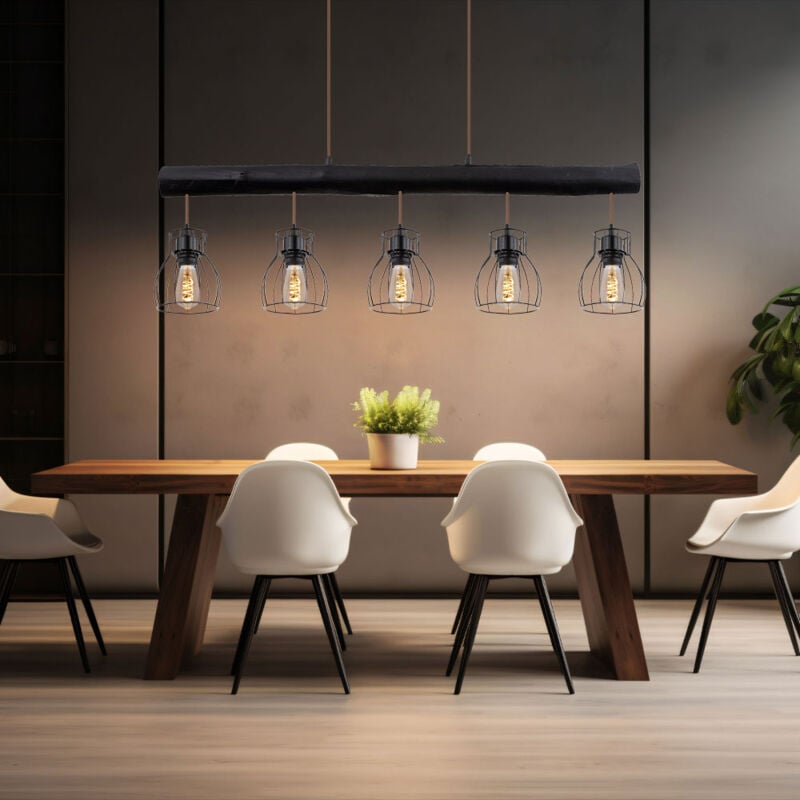 foto del prodotto lampada a sospensione lampada a sospensione con bastone di legno lampada da tavolo da pranzo in legno vintage lampada a sospensione con cinque