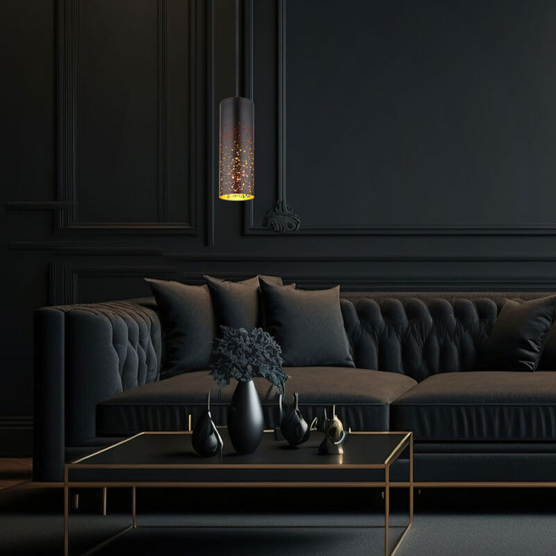 foto del prodotto lampada a sospensione lampada a sospensione da soffitto in metallo nero opaco oro h 150 cm