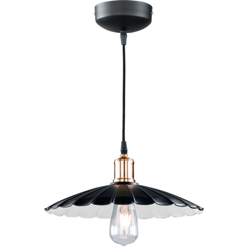 foto del prodotto lampada a sospensione lampada a sospensione design classico lampada da soggiorno retr sospesa con paralume rotondo, metallo nero bianco, 1x e27, dxh