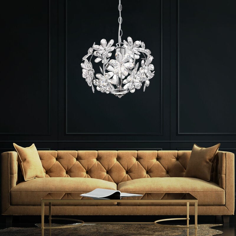 foto del prodotto lampada a sospensione lampada a sospensione foglie lampada a soffitto sospensione design floreale, acrilico, cromo, paralume, forma sferica, 1x led