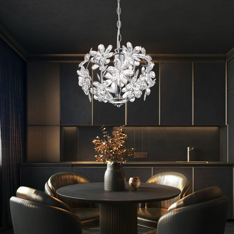 foto del prodotto lampada a sospensione lampada a sospensione foglie lampada a soffitto sospensione design floreale, acrilico, cromo, paralume, forma sferica, 1x led