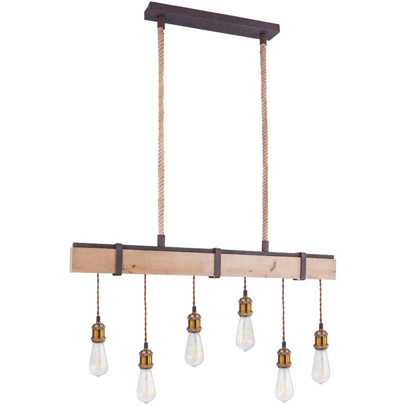 foto del prodotto lampada a sospensione lampada a sospensione in legno 6 fiamme lampada da tavolo da pranzo lampada a sospensione retr soggiorno, 6x e27, lxpxh