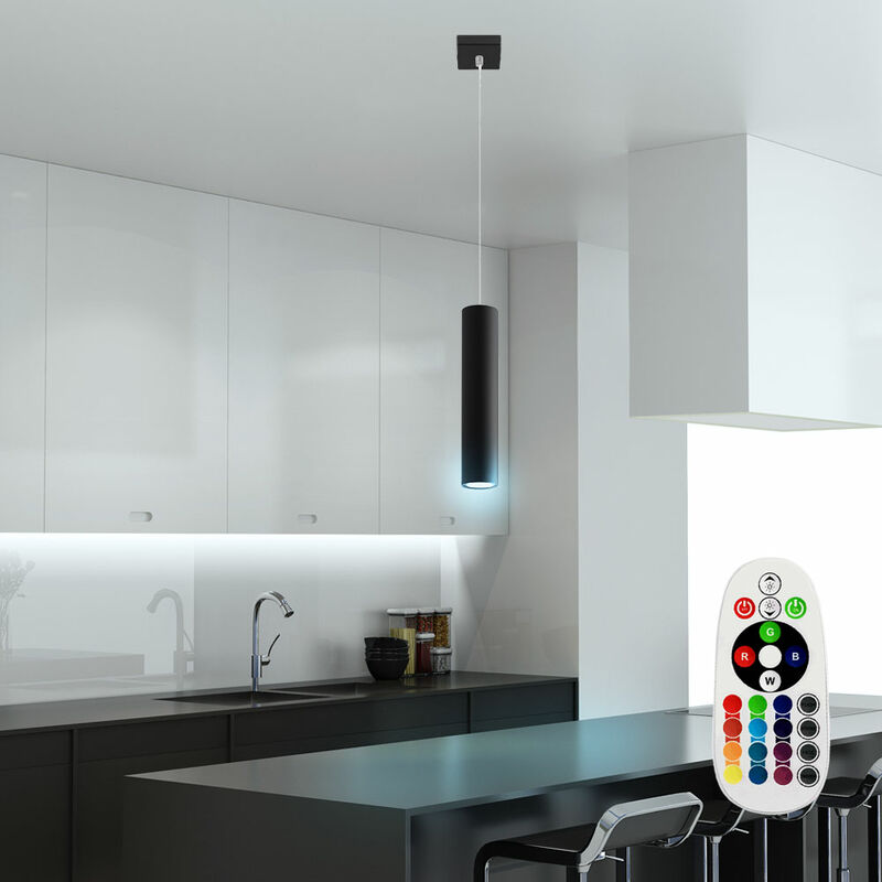 foto del prodotto lampada a sospensione lampada a sospensione in metallo nera lampada a sospensione a cilindro nera moderna, telecomando dimmerabile, 1x led rgb 3.5w