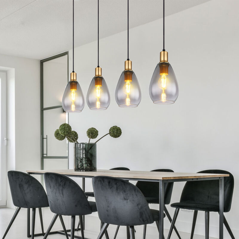 foto del prodotto lampada a sospensione lampada a sospensione in vetro fum 4 fiamme nero lampada da soffitto per soggiorno a sospensione, metallo ottone, attacco e27,