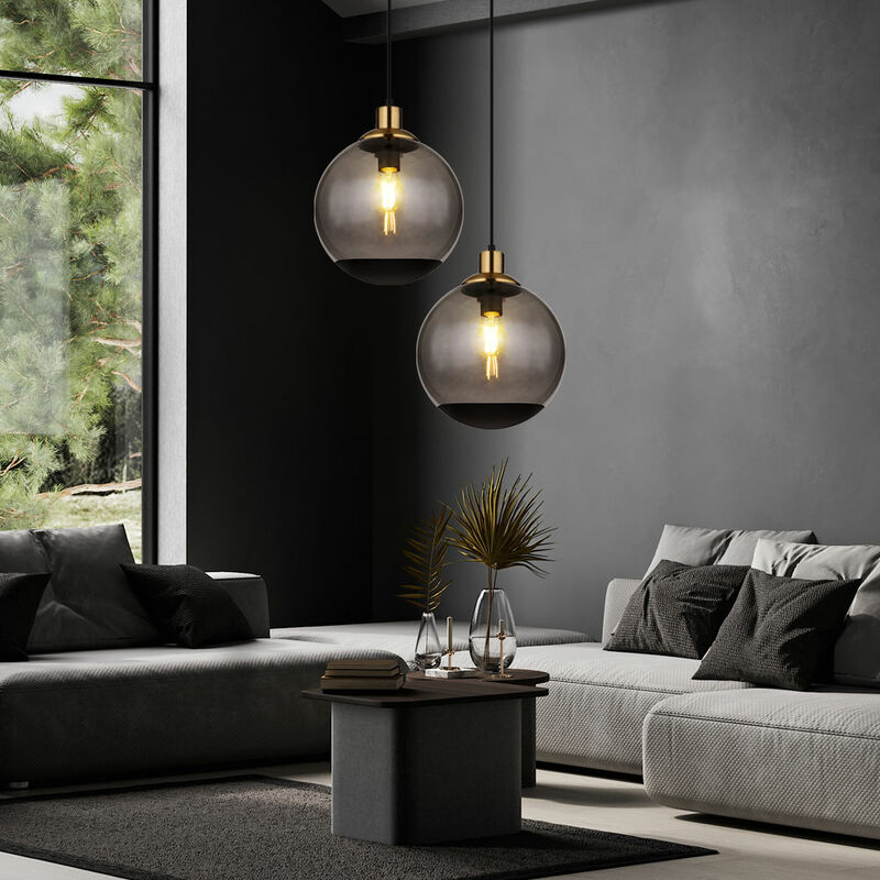 foto del prodotto lampada a sospensione lampada a sospensione in vetro moderna lampada a sospensione in vetro fum nero, sfera di vetro in metallo ottone retr , 1x
