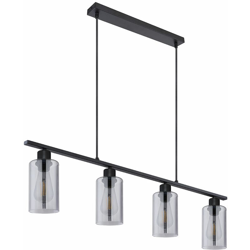 foto del prodotto lampada a sospensione lampada a sospensione lampada a sospensione in metallo barre di metallo 3 barre nero opaco, paralume in vetro design fumo, 4x
