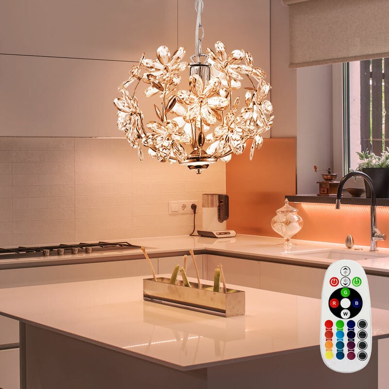 foto del prodotto lampada a sospensione lampada a sospensione lampada a sospensione lampada a sospensione fiore design, acrilico, cromo, telecomando dimmerabile, 1x