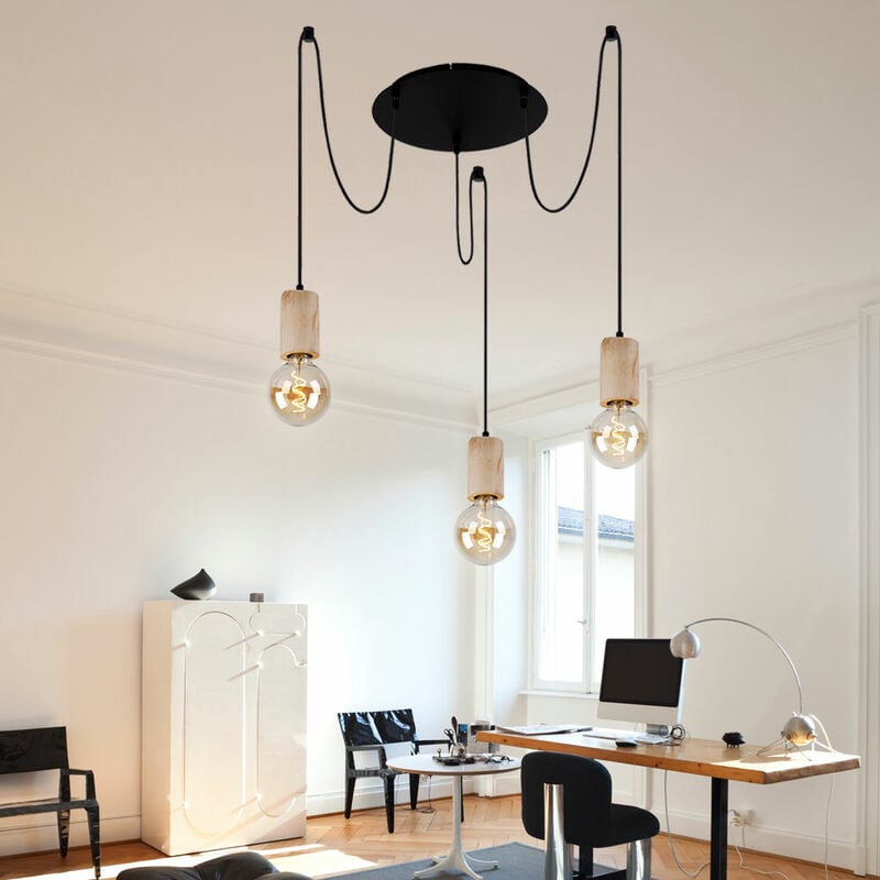 foto del prodotto lampada a sospensione lampada a sospensione lampada a sospensione lampada da sala da tavolo da pranzo, 3 lampadine casa di campagna, legno naturale
