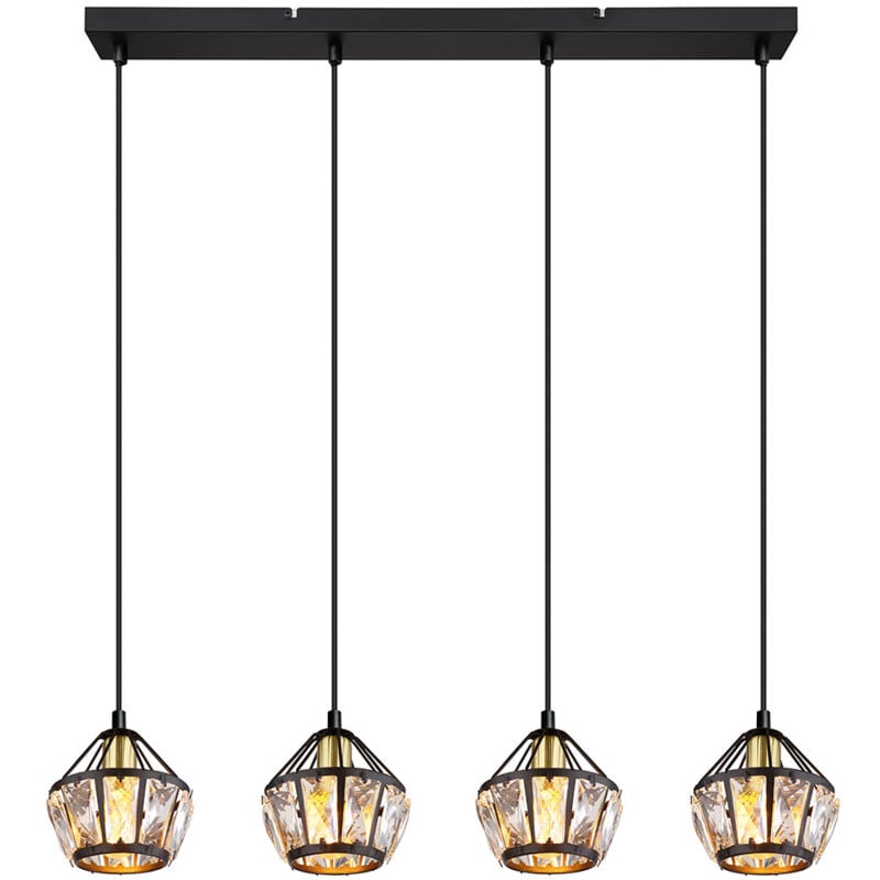 foto del prodotto lampada a sospensione lampada a sospensione lampada a sospensione lampada da soggiorno, 4 fiamme, cristalli di vetro metallo nero, 4 prese e14, lxpxh