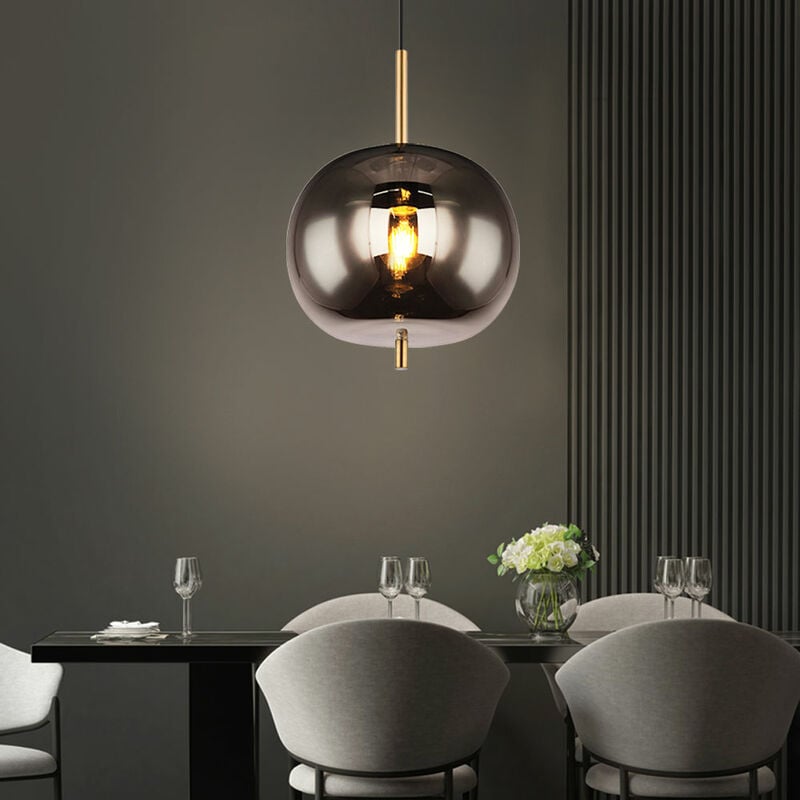 foto del prodotto lampada a sospensione lampada a sospensione lampada a sospensione lampada da tavolo da pranzo sfera vetro fum color ottone, metallo, 1x attacco e27,