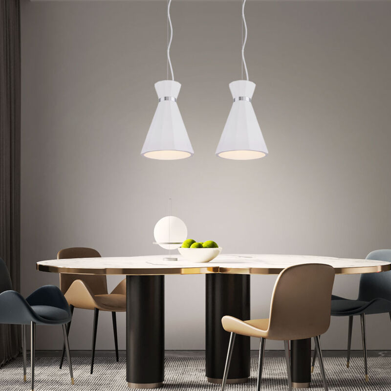foto del prodotto lampada a sospensione lampada a sospensione lampada a sospensione soggiorno lampada a sospensione cono in gesso bianco, anello in metallo cromato, 1x