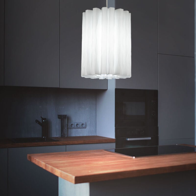 foto del prodotto lampada a sospensione lampada a sospensione lampada a sospensione sospensione soffitto illuminazione soggiorno, plastica, bianco, paralume ondulato,
