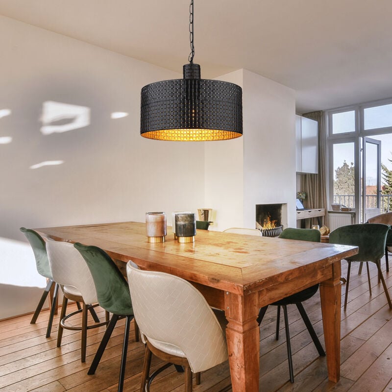 foto del prodotto lampada a sospensione lampada a sospensione lampada da sala da pranzo lampada a sospensione legno oro nero 1 fiamma, metallo mdf, 1 attacco e27, dxh