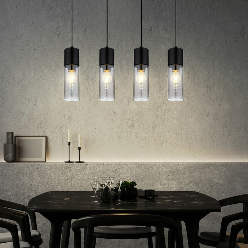 foto del prodotto lampada a sospensione lampada a sospensione lampada da sala da pranzo lampada da soggiorno lampada da cucina, 4 fiamme, vetro metallo fumo nero, e27,