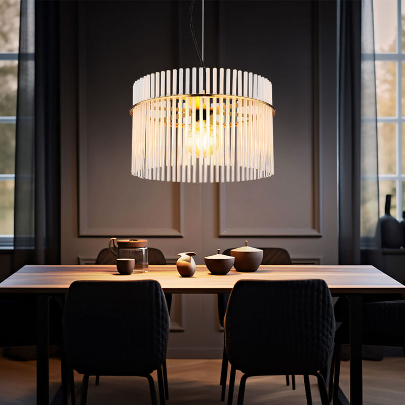 foto del prodotto lampada a sospensione lampada a sospensione lampada da sala da pranzo vetro oro plafoniera, metallo nero aste di vetro, 1 fiamma e27, p 40 cm