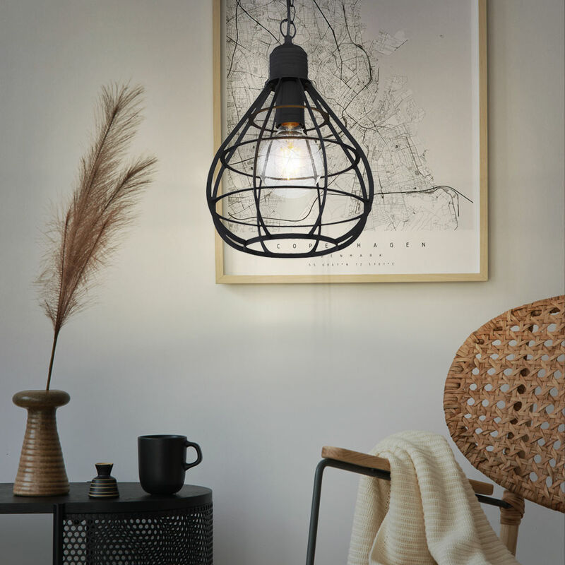 foto del prodotto lampada a sospensione lampada a sospensione lampada da soffitto lampada da soggiorno lampada da sala da pranzo, paralume in griglia di metallo nero,