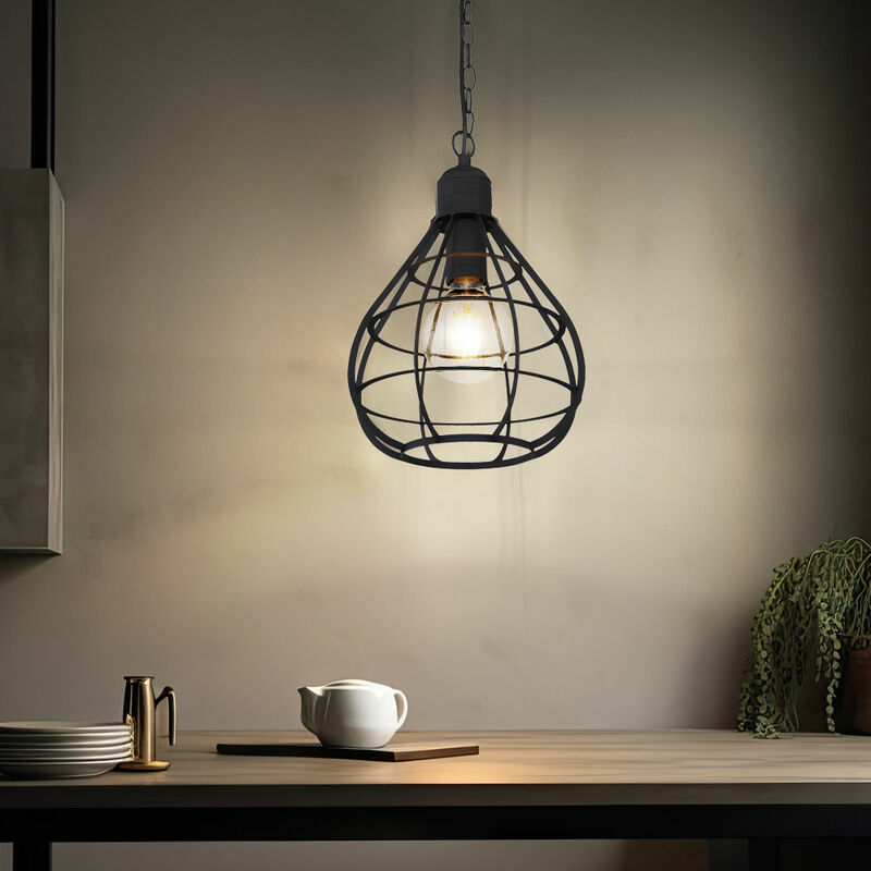 foto del prodotto lampada a sospensione lampada a sospensione lampada da soffitto lampada da soggiorno lampada da sala da pranzo, paralume reticolare in metallo nero,