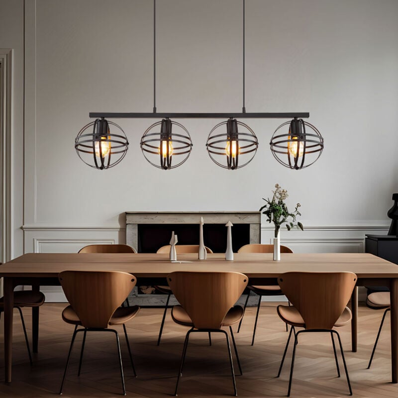 foto del prodotto lampada a sospensione lampada a sospensione lampada da soffitto lampada da soggiorno sala da pranzo, metallo nero, 4 lampadine e27, h 120 cm