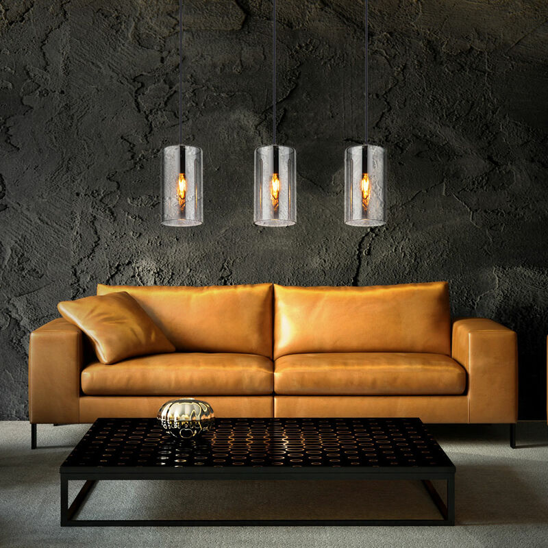 foto del prodotto lampada a sospensione lampada a sospensione lampada da soffitto lampada da tavolo da pranzo 3 fiamme, metallo vetro nero fum , 3x e14, h 120 cm