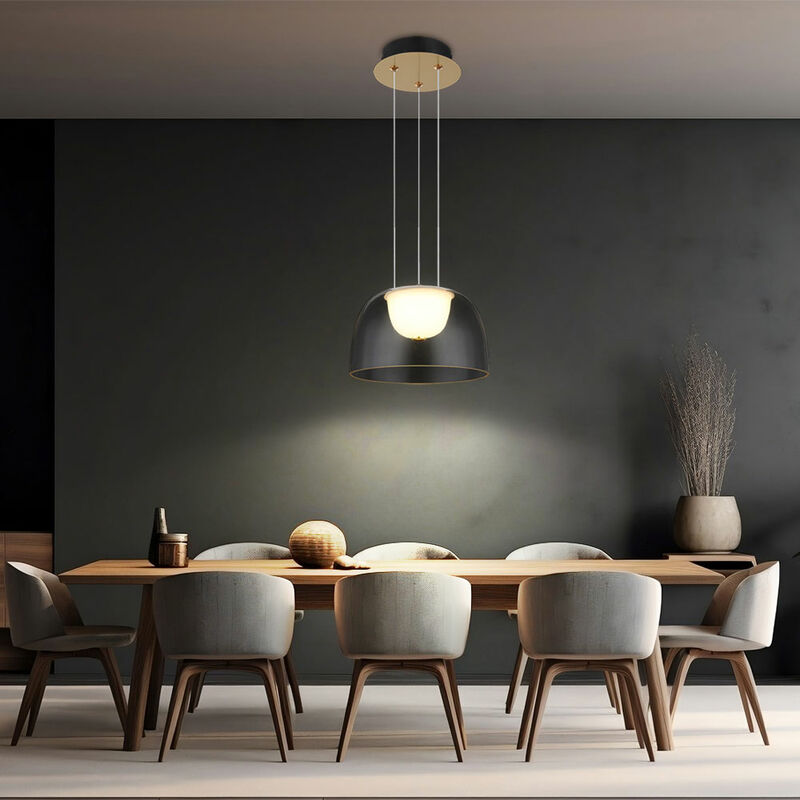 foto del prodotto lampada a sospensione lampada a sospensione lampada da soffitto luce soggiorno sala da pranzo, metallo vetro ottone satinato, 1x led 10w 665lm 3000k