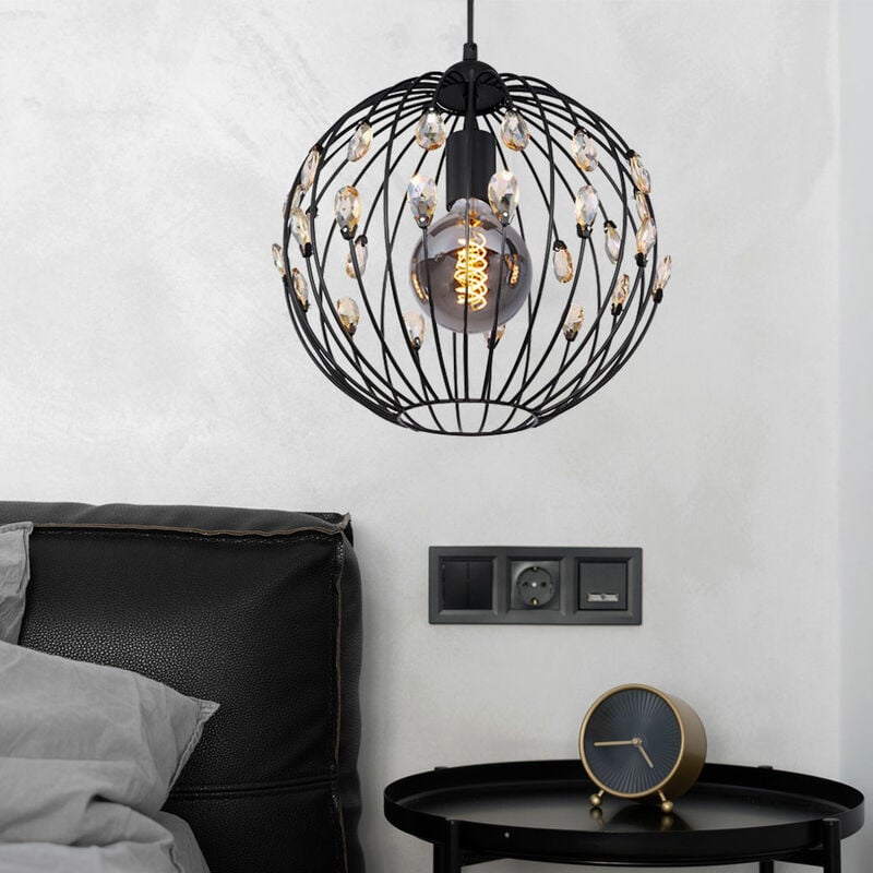 foto del prodotto lampada a sospensione lampada a sospensione lampada da soggiorno, cristalli k5 metallo nero retr , 1x attacco e27, dxh 30x120cm