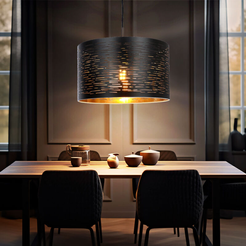 foto del prodotto lampada a sospensione lampada a sospensione lampada da soggiorno lampada a sospensione plafoniera rotonda illuminazione nero oro, plastica metallo, d