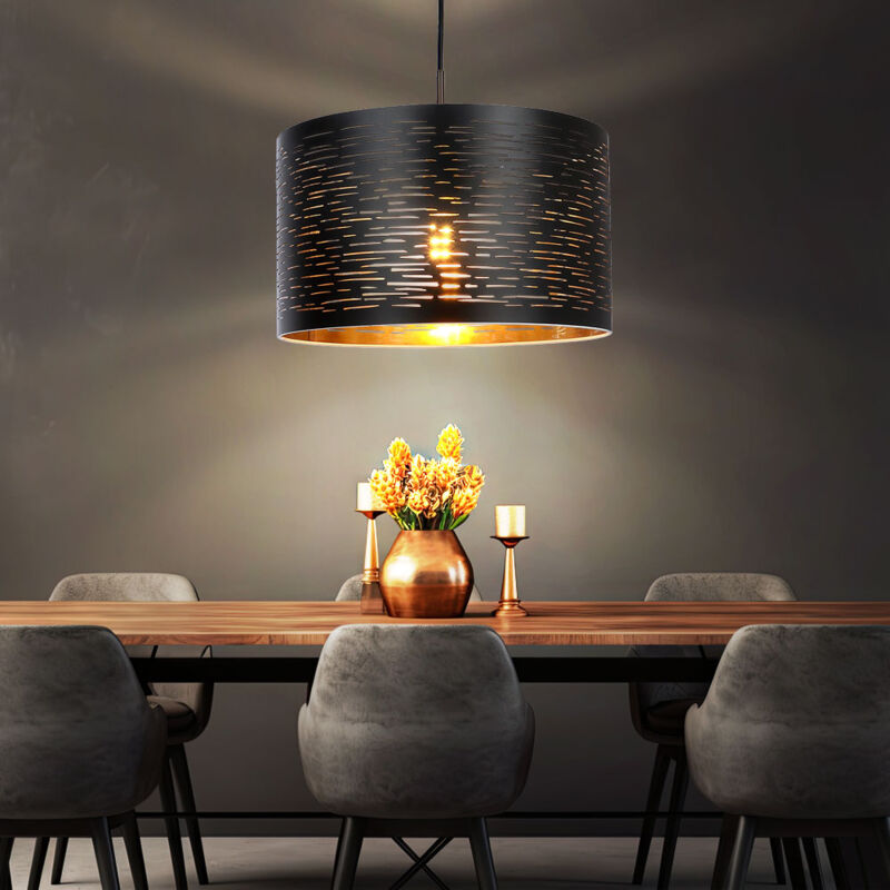 foto del prodotto lampada a sospensione lampada a sospensione lampada da soggiorno lampada a sospensione plafoniera rotonda illuminazione nero oro, plastica metallo, d