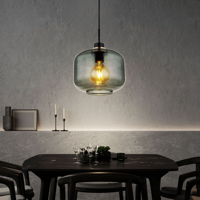 foto del prodotto lampada a sospensione lampada a sospensione lampada da soggiorno lampada da sala da pranzo lampada da cucina, metallo vetro fum bronzo nero, e27, d