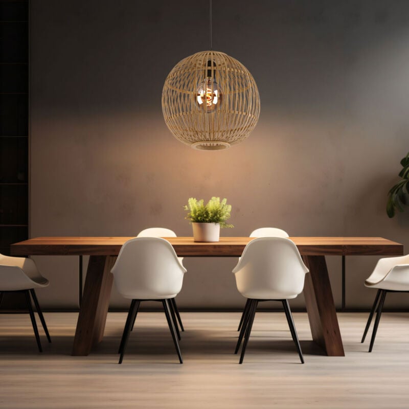 foto del prodotto lampada a sospensione lampada a sospensione lampada da soggiorno lampada da sala da pranzo plafoniera, bamb naturale, 1x e27 led 7w 806lm 2700k