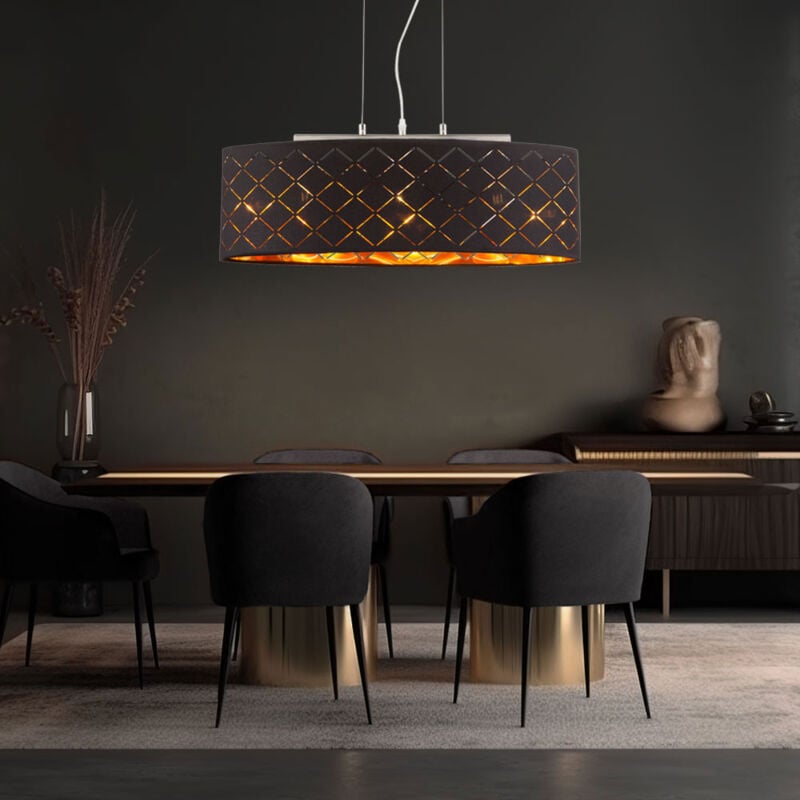 foto del prodotto lampada a sospensione lampada a sospensione lampada da tavolo da pranzo lampada da soggiorno tessuto nero oro h 140 cm