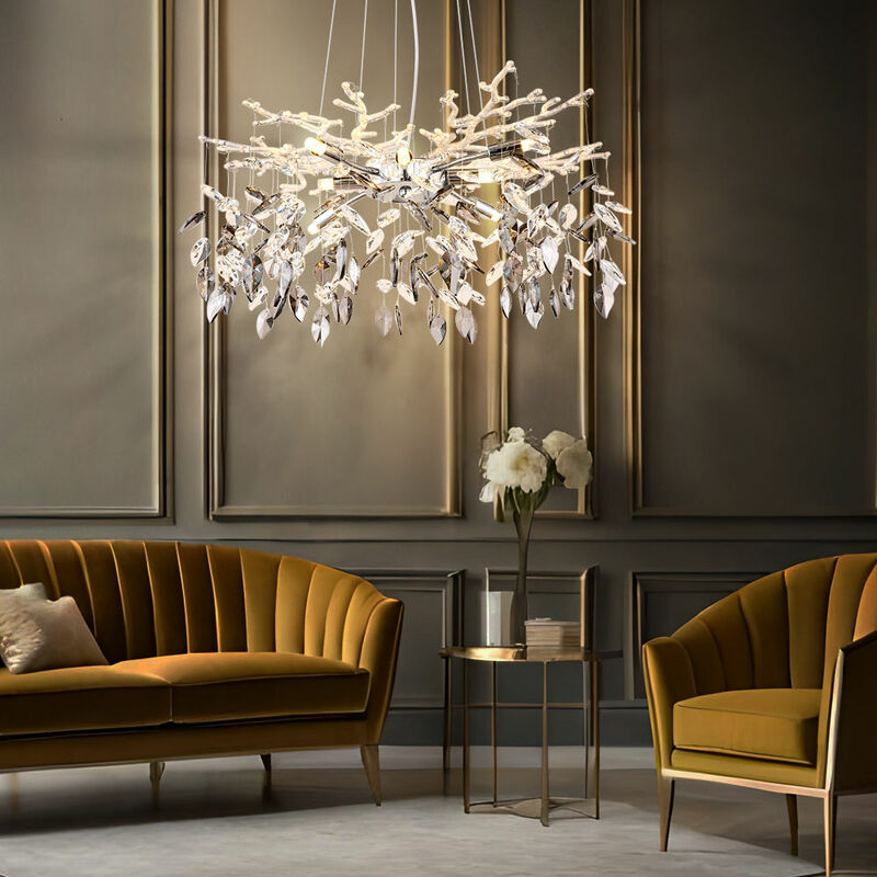 foto del prodotto lampada a sospensione lampada a sospensione lampadario sala da pranzo lampada soggiorno luce, metallo cromato vetro cristalli color fumo, 8x g9, h
