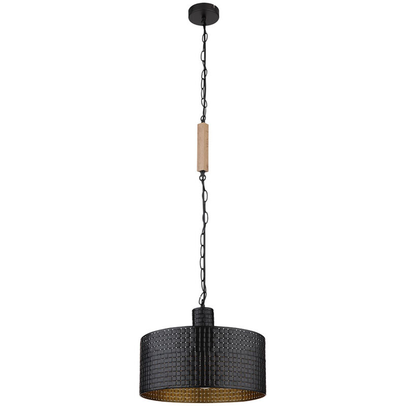 foto del prodotto lampada a sospensione lampada a sospensione per sala da pranzo lampada a sospensione nero oro legno 1 fiamma, metallo mdf, 1x presa e27, dxh 35x120 cm