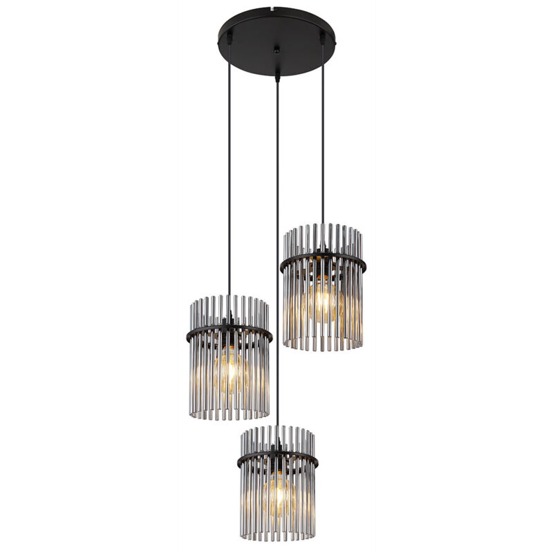 foto del prodotto lampada a sospensione lampada a sospensione per sala da pranzo lampada per soggiorno lampada a soffitto, aste in metallo e vetro nero fumo, 3x led 9w