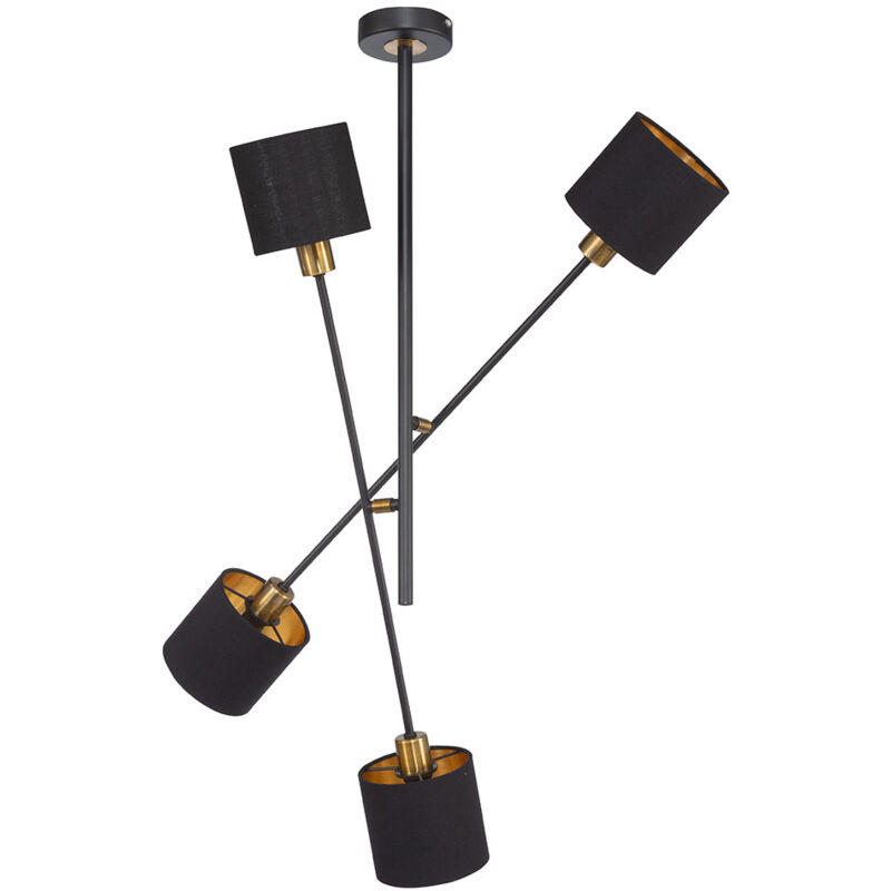 foto del prodotto lampada a sospensione lampada a sospensione plafoniera in metallo tessuto 4 fiamme lampada da pranzo, faretto color oro nero, 4x prese e14, hxlxp