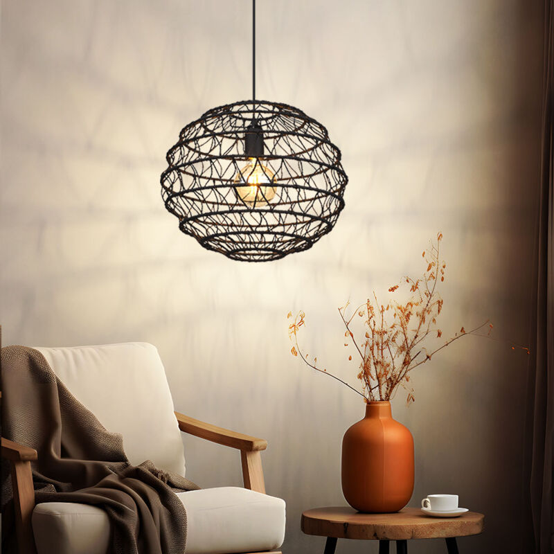 foto del prodotto lampada a sospensione, lampada a sospensione, plafoniera, lampada sala da pranzo, lampada soggiorno, lampada cucina, carta metallica nera, 1x e27, h