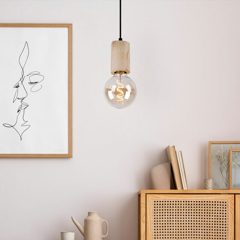 foto del prodotto lampada a sospensione lampada a sospensione plafoniera soggiorno lampada sala da pranzo, metallo legno nero colore naturale, altezza regolabile, e27,