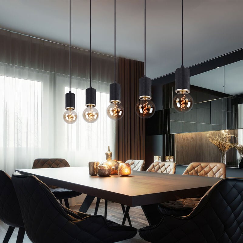 foto del prodotto lampada a sospensione lampada a sospensione sala da pranzo lampada a sospensione 5 fiamme legno nero regolabile in altezza, metallo, attacco 5x e27,