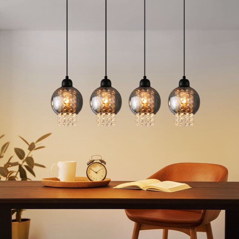 foto del prodotto lampada a sospensione lampada a sospensione salotto e27 lampada da tavolo da pranzo nero camera da letto lampada a sospensione 4 fiamme vetro