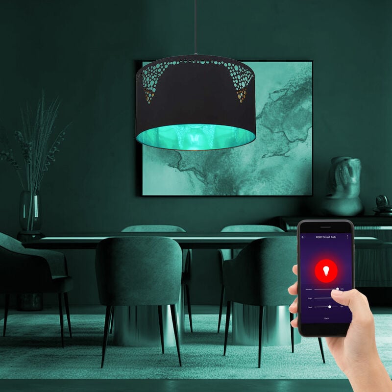immagine 0 del prodotto lampada a sospensione lampada a sospensione tavolo da pranzo nero lampada rotonda color oro da soggiorno, tessuto nero, controllo app cct, 1x smart