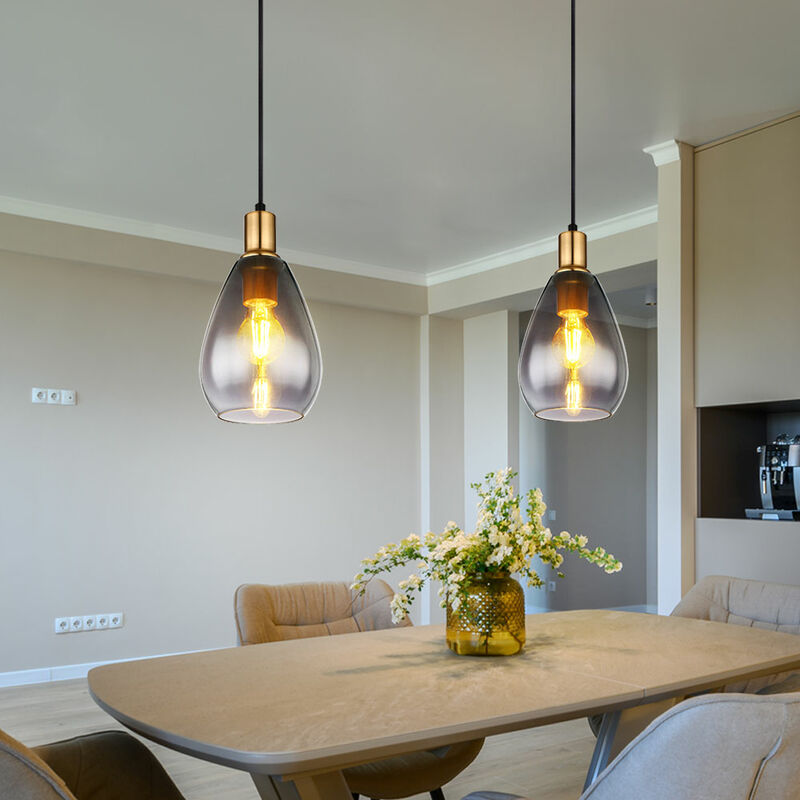 foto del prodotto lampada a sospensione lampada a sospensione vetro fum soggiorno 1 fiamma nera plafoniera a sospensione, metallo ottone, attacco e27, dxh 15x120 cm,