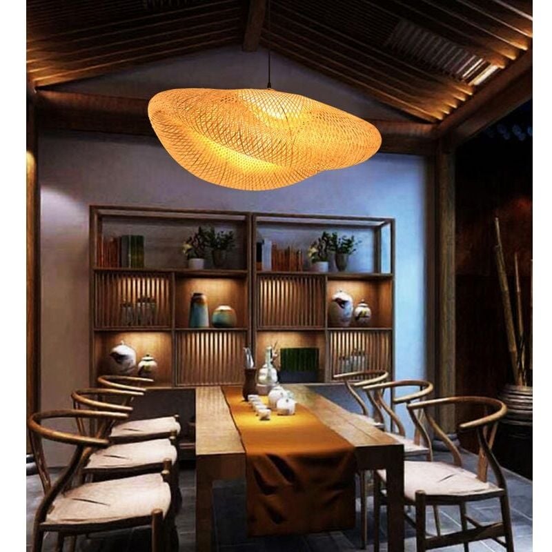 foto del prodotto lampada a sospensione lampada a sospensione vintage in bamb naturale e rattan intrecciato lampada a sospensione creativa nostalgica regolabile e27