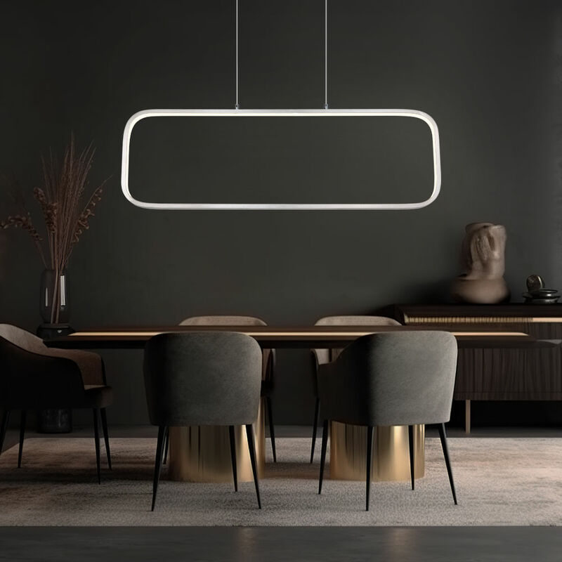 foto del prodotto lampada a sospensione lampada da camera argento lampada opale, cornice led rettangolare, metallo, led 24w 1400lm 3000k bianco caldo, lxpxh 80x10x120cm