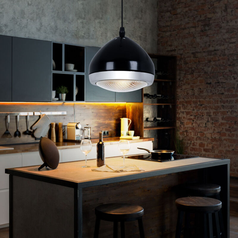 foto del prodotto lampada a sospensione lampada da cucina nera lampada a sospensione soggiorno lampada da tavolo da pranzo, metallo vetro, 1x e14, dxh 17x100 cm